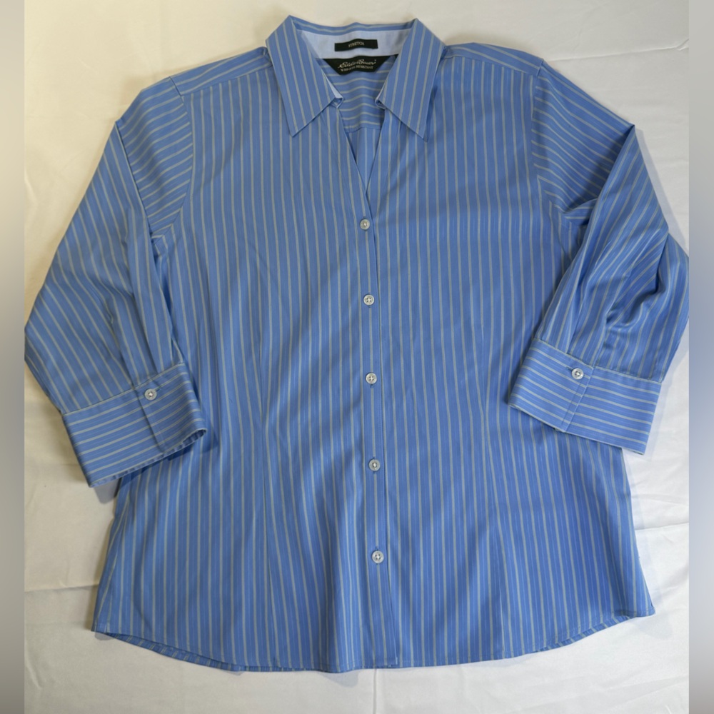 Vintage Eddie Bauer Blue and Yellow Striped Button-Up Shirt-Large